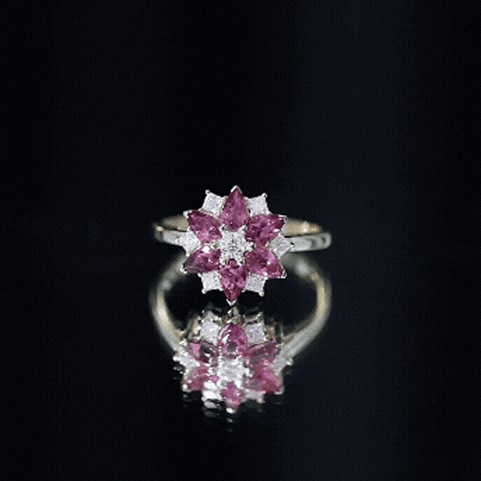 Certified Pink Tourmaline Flower Engagement Ring with Diamond