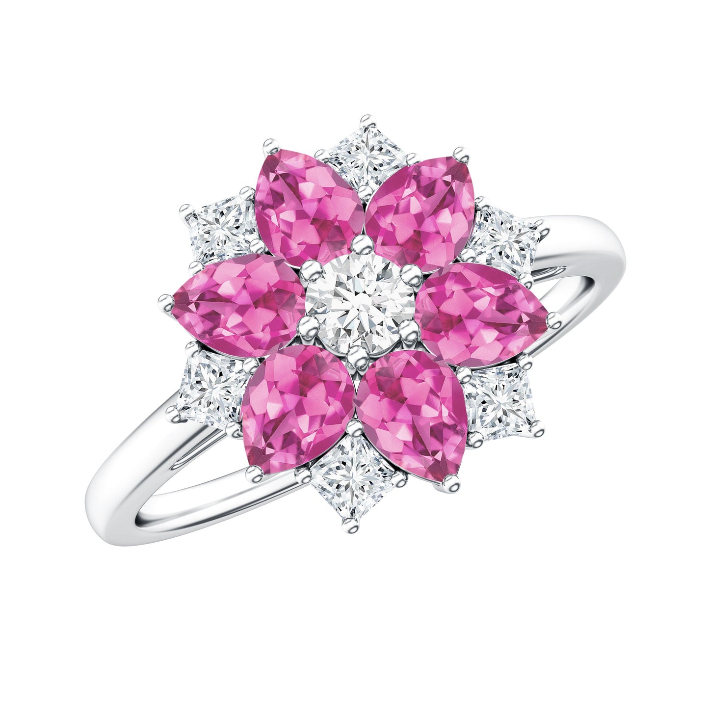 Certified Pink Tourmaline Flower Engagement Ring with Diamond