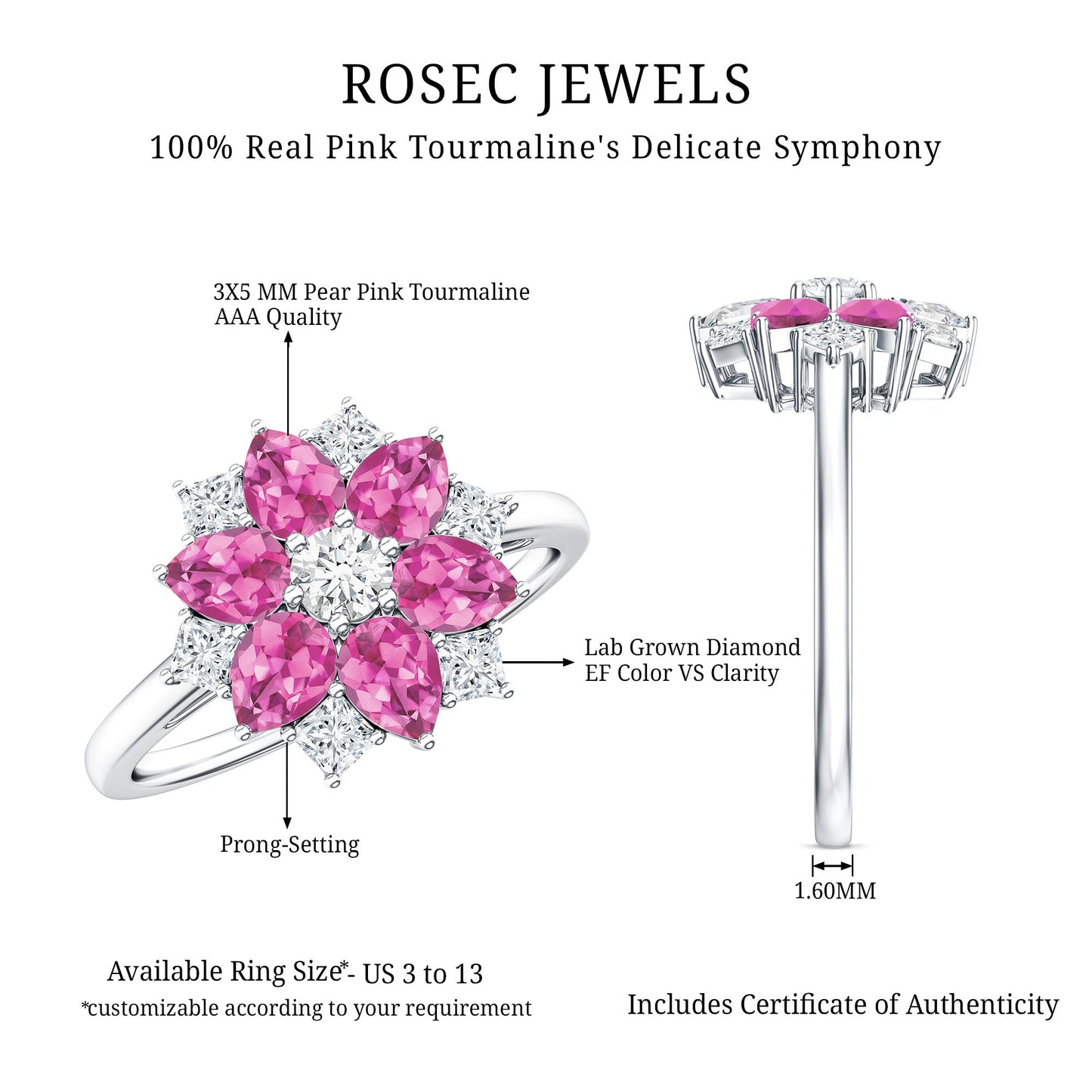 Certified Pink Tourmaline Flower Engagement Ring with Diamond