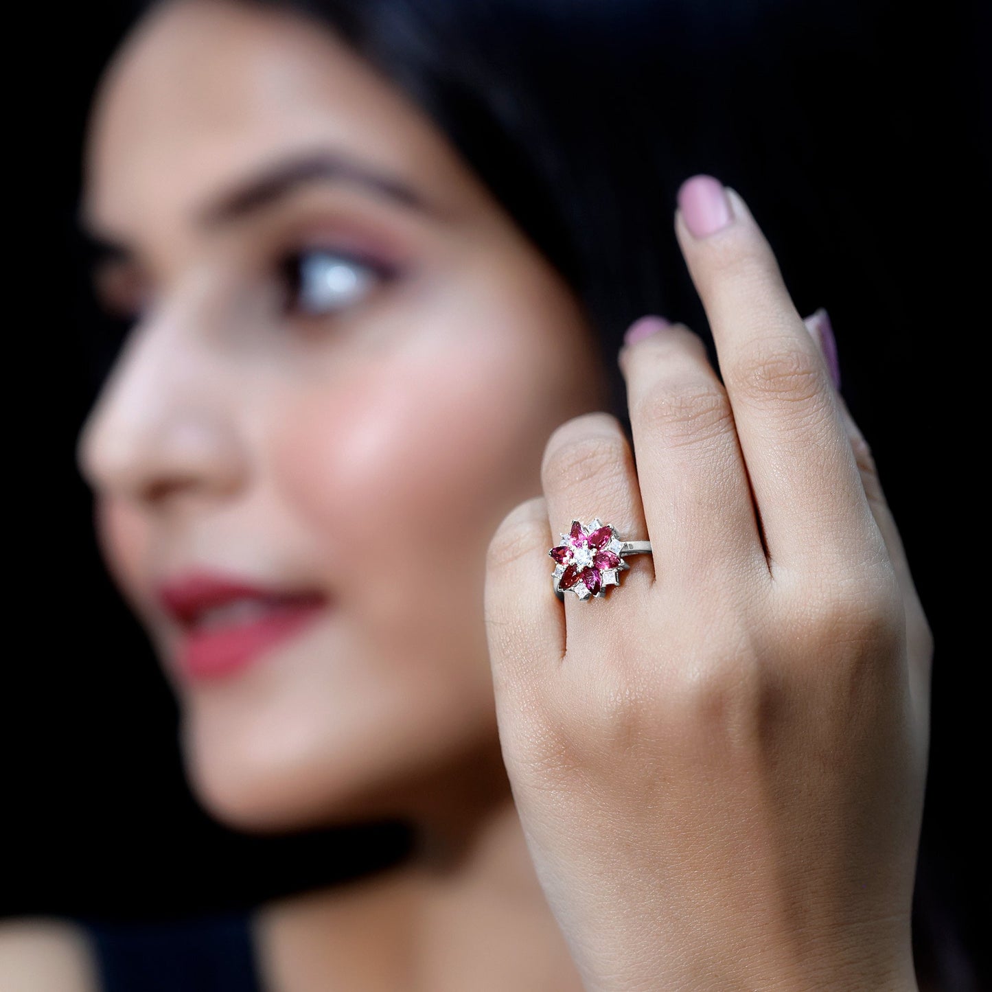 Certified Pink Tourmaline Flower Engagement Ring with Diamond