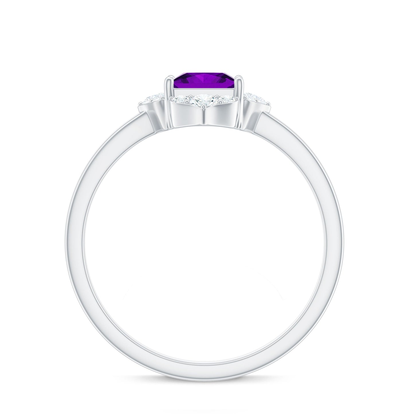Natural 1.2 Carat Princess Cut Amethyst Flower Engagement Ring with Diamond
