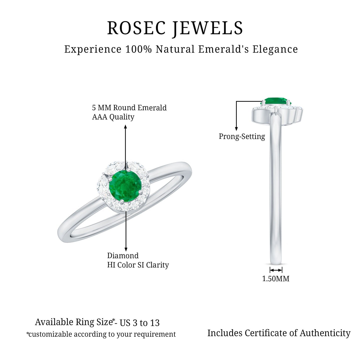 Natural Emerald Promise Ring with Diamond Halo