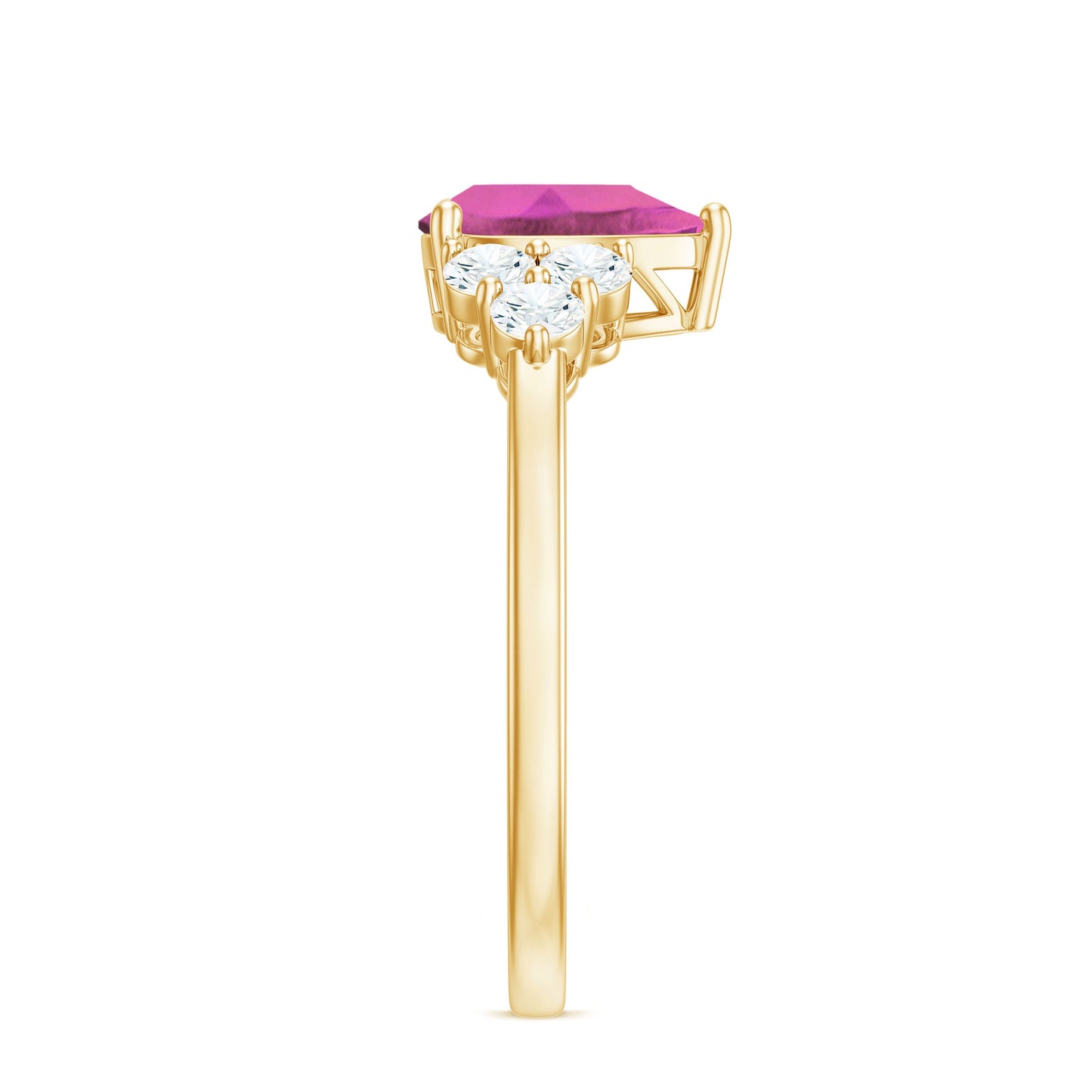 Pear Shaped Pink Tourmaline Solitaire Engagement Ring with Diamond Trio