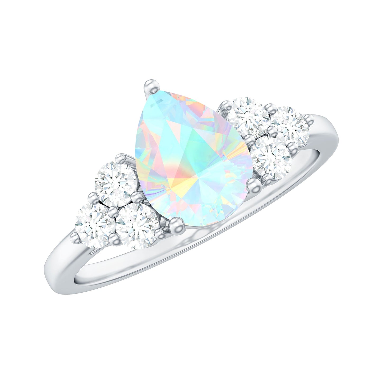 Natural 2 Carat Ethiopian Opal Pear Shaped Engagement Ring with Diamond Trio