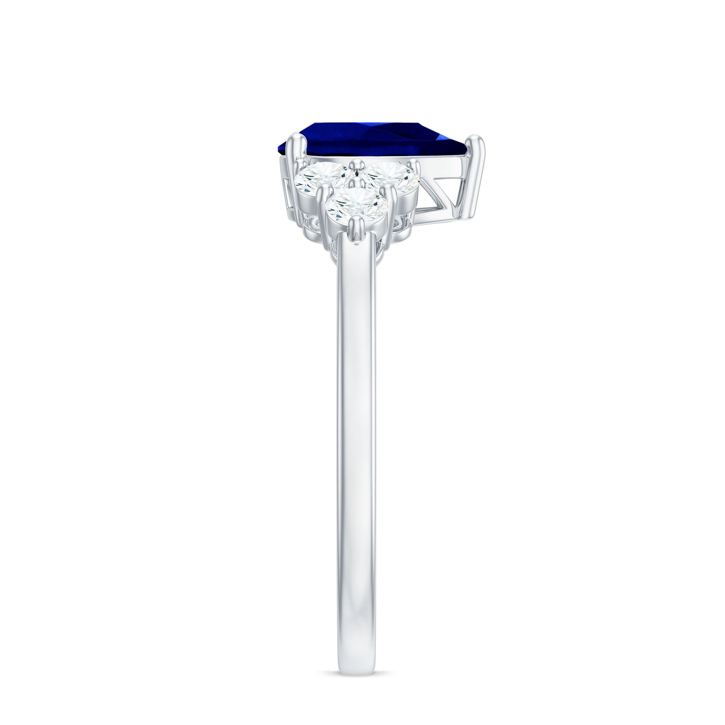 Certified 1.6 Carat Lab Grown Blue Sapphire Pear Engagement Ring with Diamond Trio