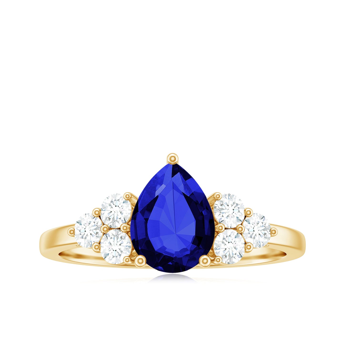 Certified 1.6 Carat Lab Grown Blue Sapphire Pear Engagement Ring with Diamond Trio