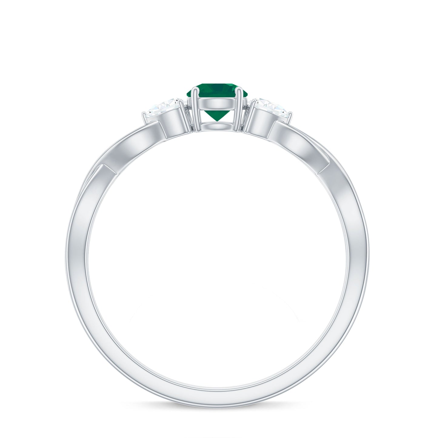 Genuine Emerald and Diamond Promise Ring with Crossover Shank