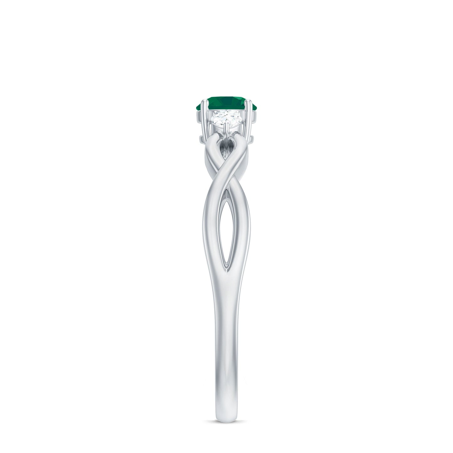 Genuine Emerald and Diamond Promise Ring with Crossover Shank