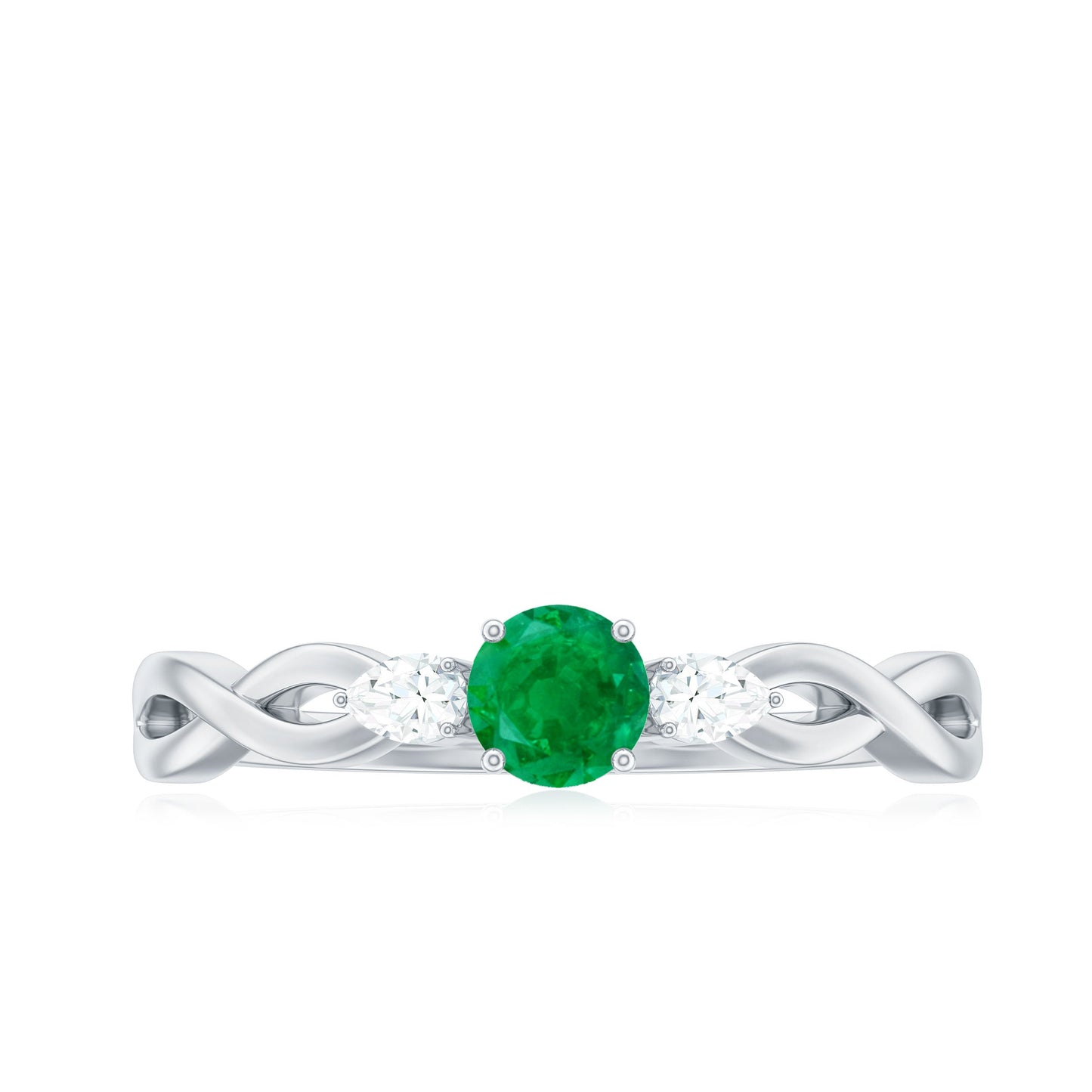 Genuine Emerald and Diamond Promise Ring with Crossover Shank