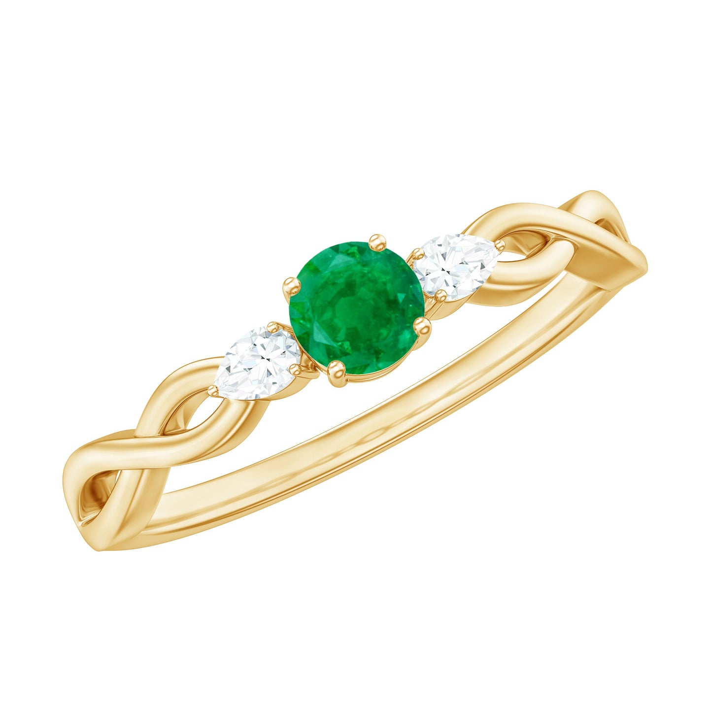 Genuine Emerald and Diamond Promise Ring with Crossover Shank