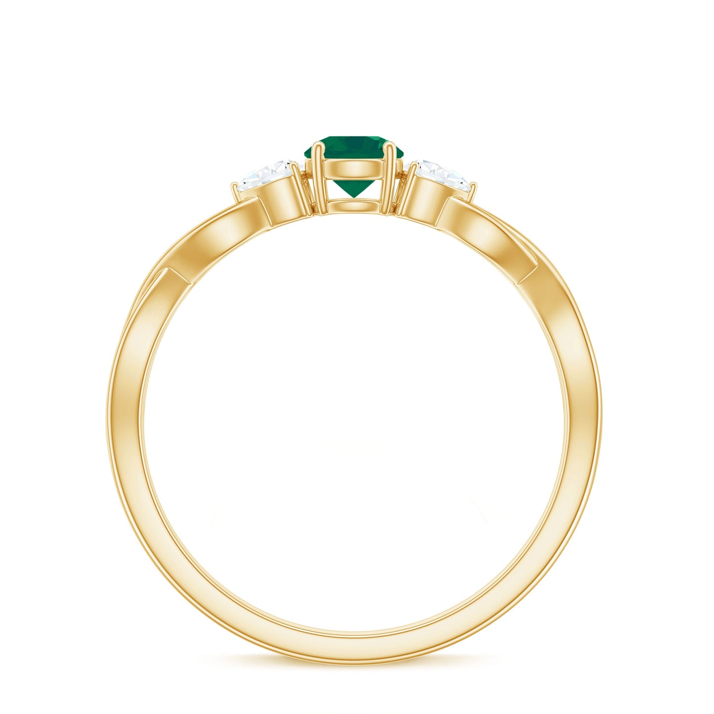 Genuine Emerald and Diamond Promise Ring with Crossover Shank
