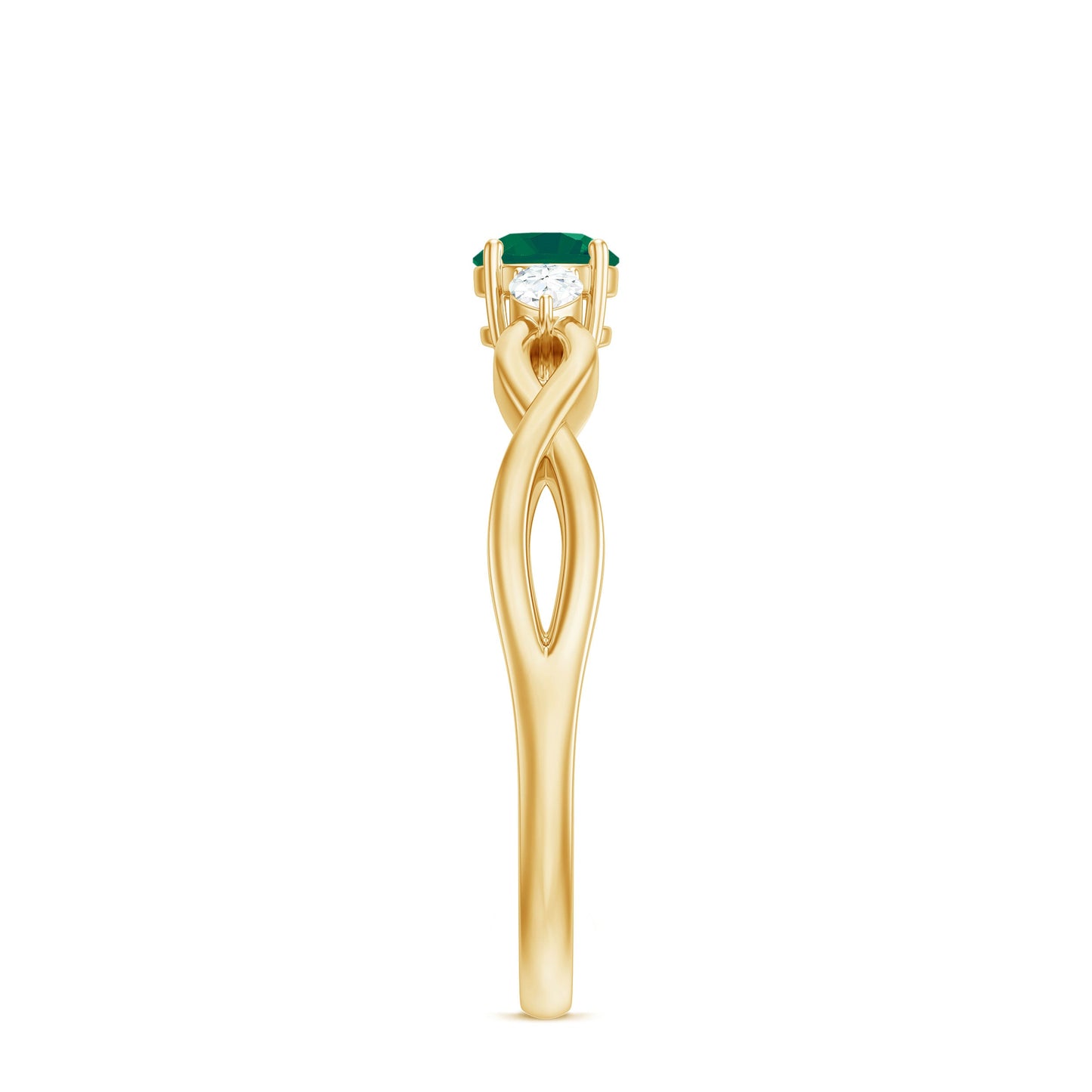 Genuine Emerald and Diamond Promise Ring with Crossover Shank
