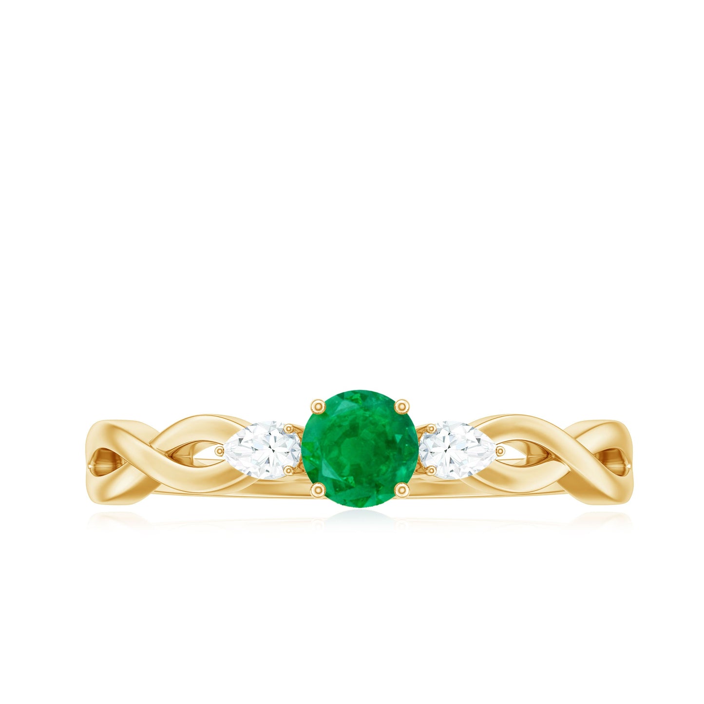Genuine Emerald and Diamond Promise Ring with Crossover Shank