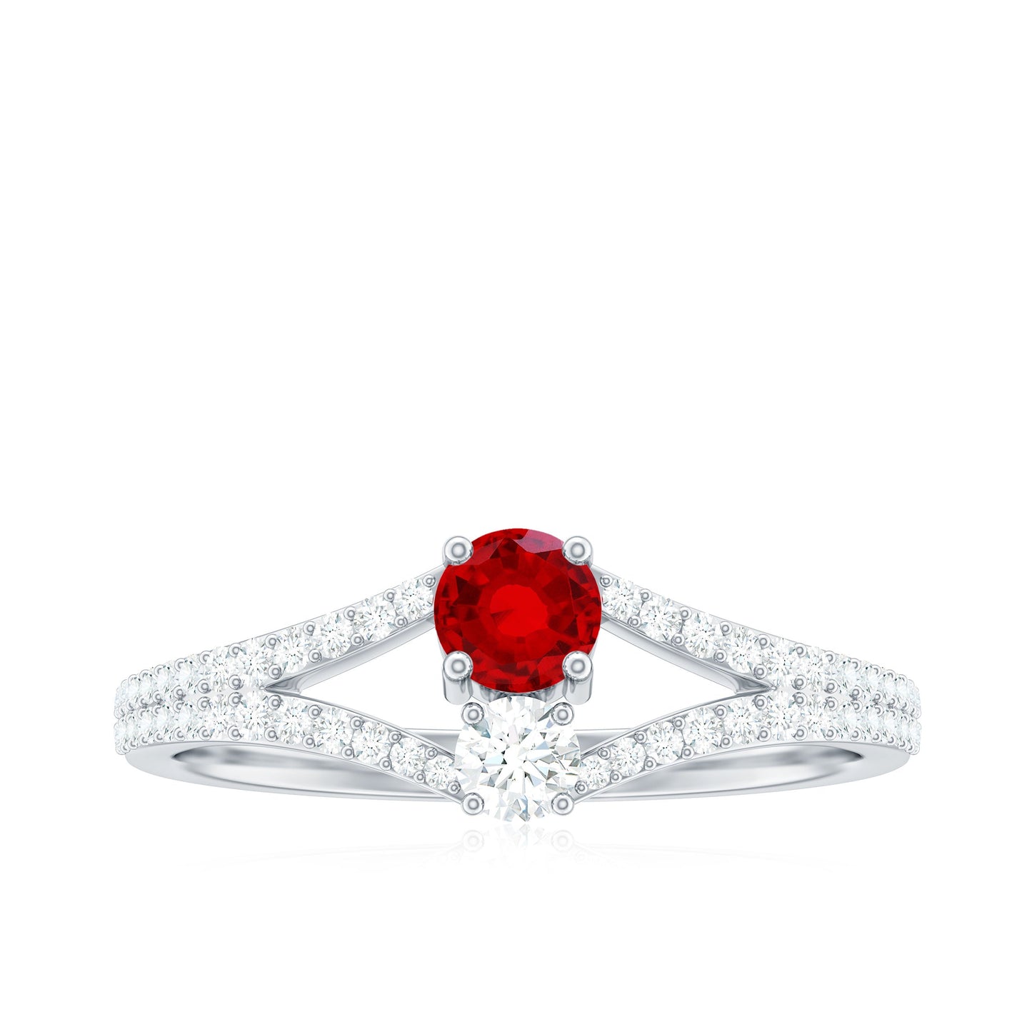 Certified Lab Grown Ruby Diamond 2 Stone Promise Ring with Split Shank