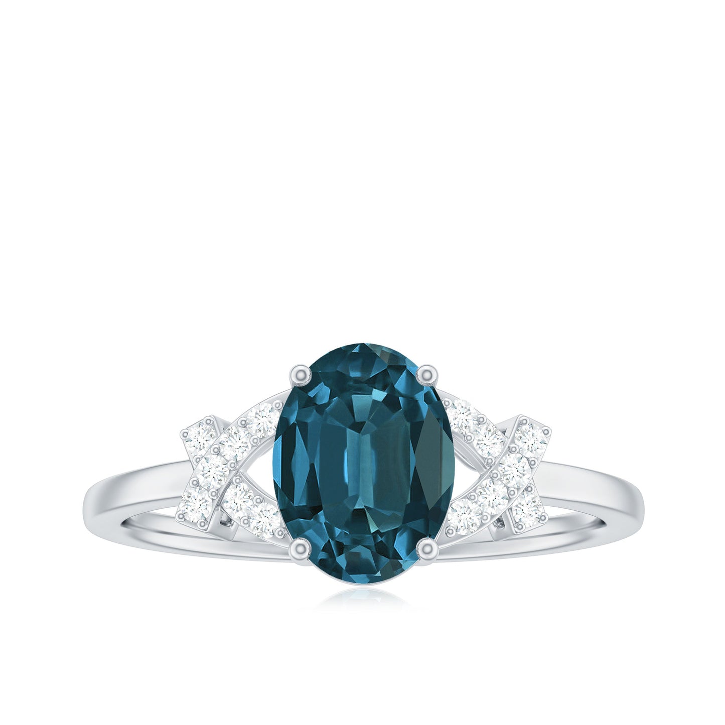 1 Carat Oval Cut London Blue Topaz Solitaire Engagement Ring with Split Shank