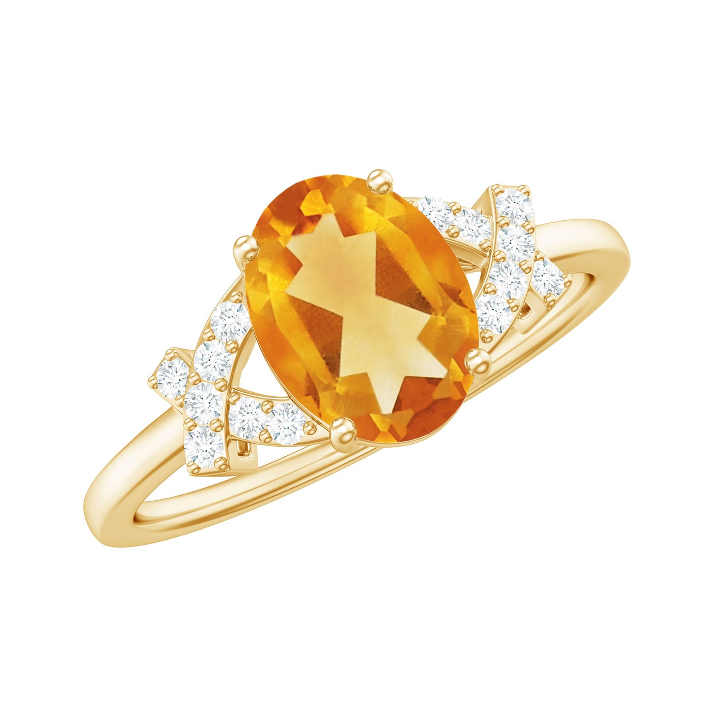 Natural 1 Carat Citrine Oval Engagement Ring with Diamond
