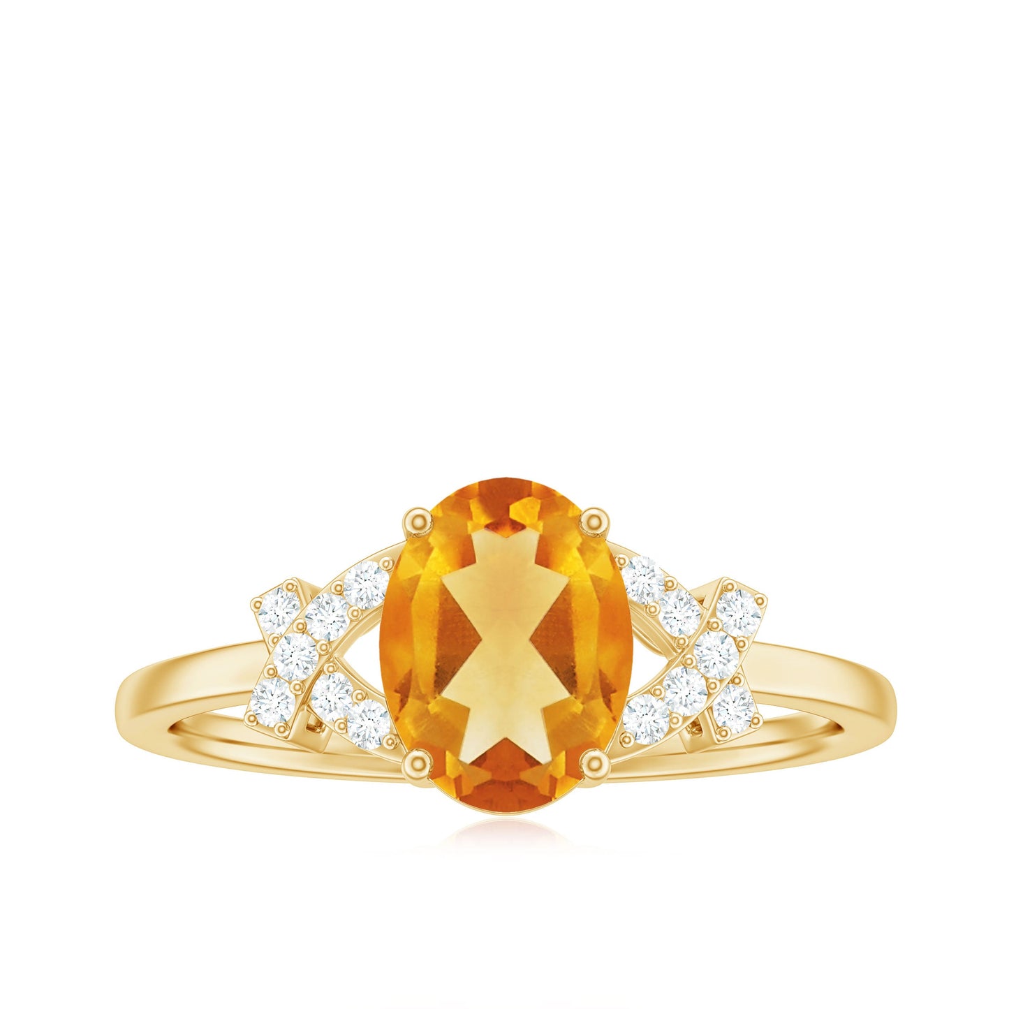 Natural 1 Carat Citrine Oval Engagement Ring with Diamond