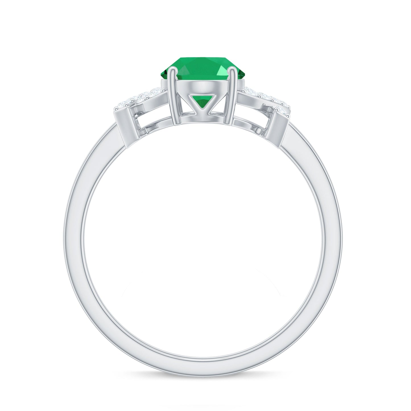 Real Solitaire Emerald Oval Engagement Ring with Diamond Split Shank