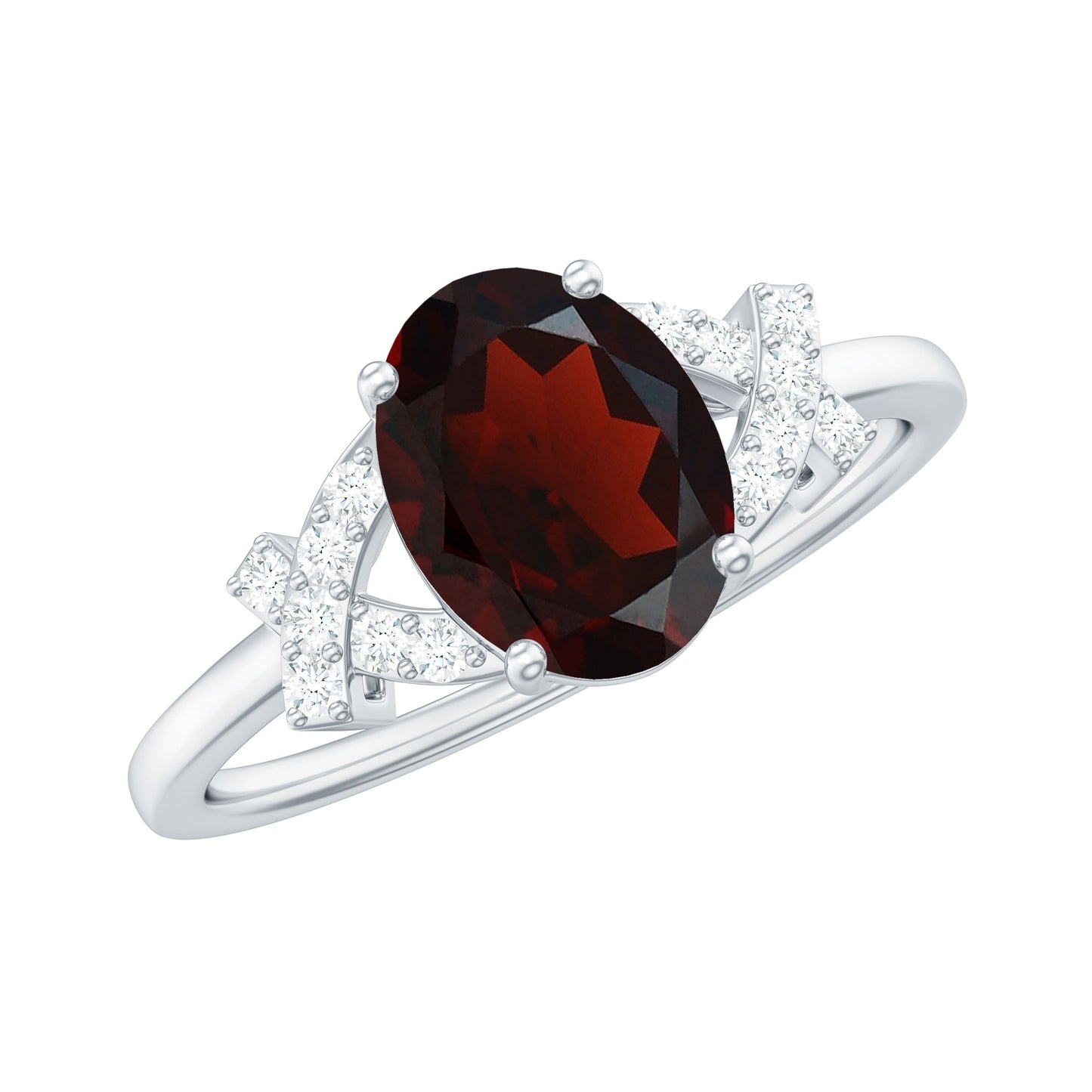 Real 1.5 Carat Garnet Oval Engagement Ring with Diamond Split Shank