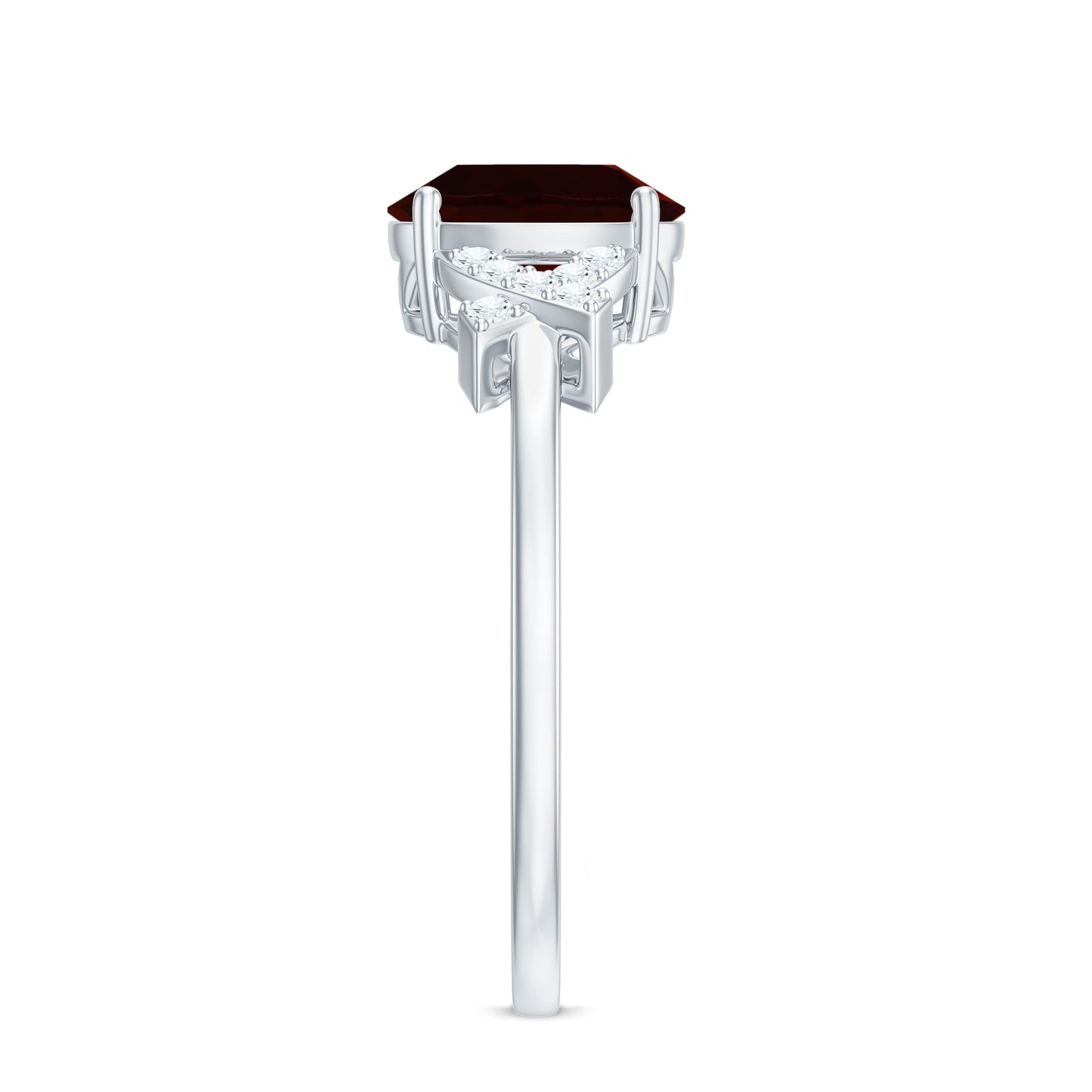 Real 1.5 Carat Garnet Oval Engagement Ring with Diamond Split Shank