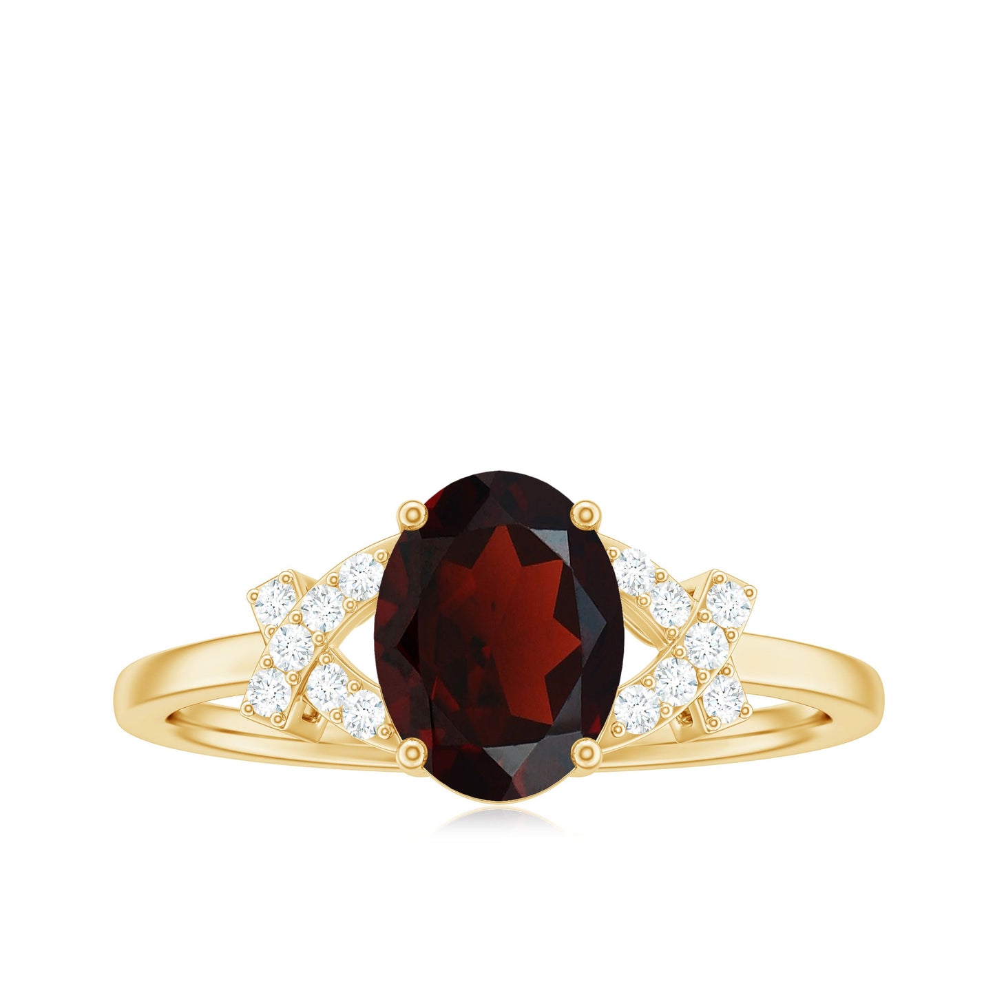 Real 1.5 Carat Garnet Oval Engagement Ring with Diamond Split Shank