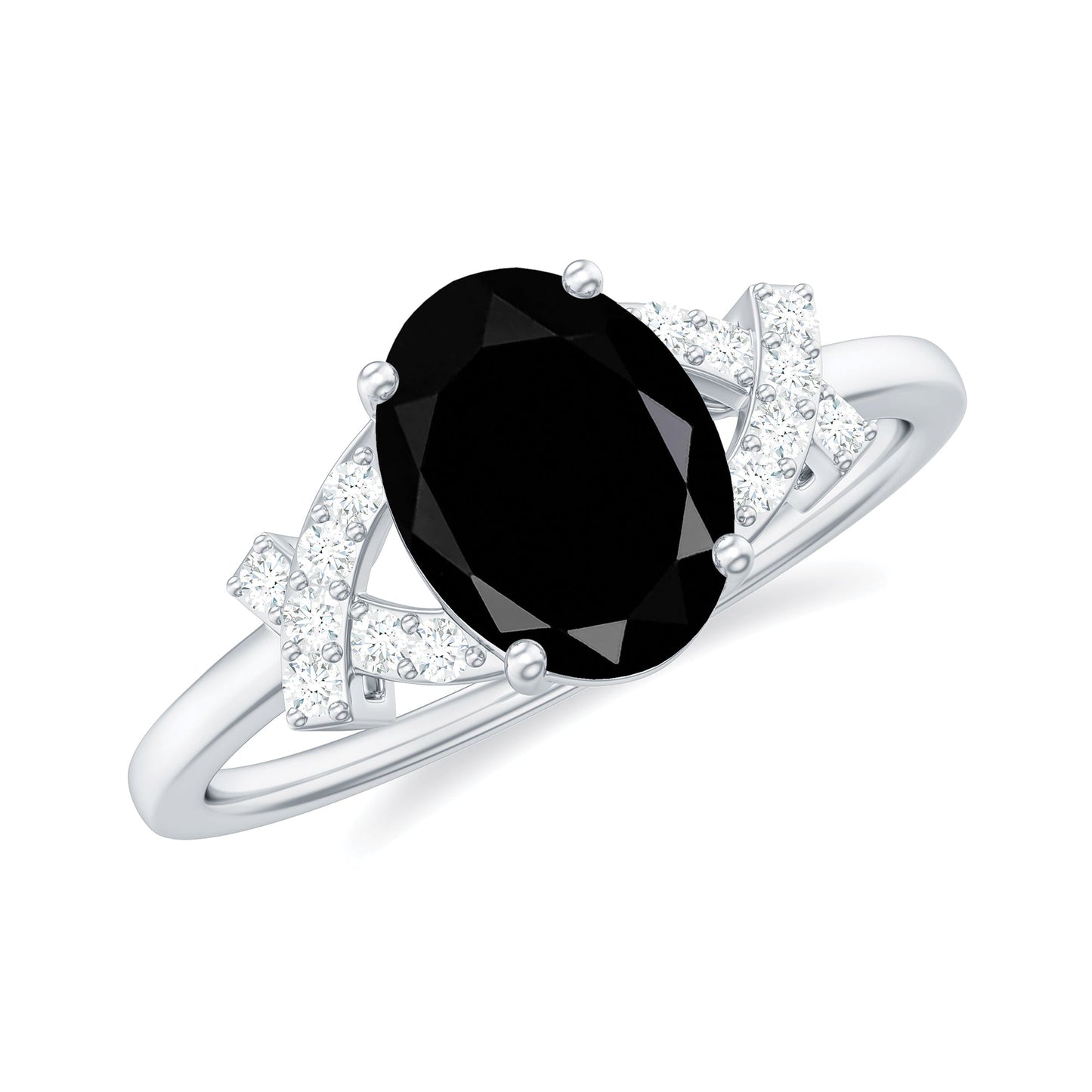 1.9 Carat Lab Grown Black Diamond Oval Engagement Ring with White Diamond Split Shank