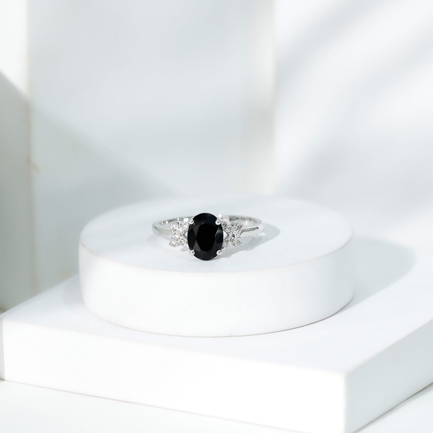 1.9 Carat Lab Grown Black Diamond Oval Engagement Ring with White Diamond Split Shank