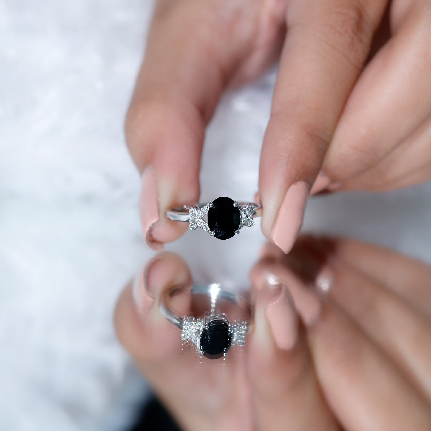 1.9 Carat Lab Grown Black Diamond Oval Engagement Ring with White Diamond Split Shank