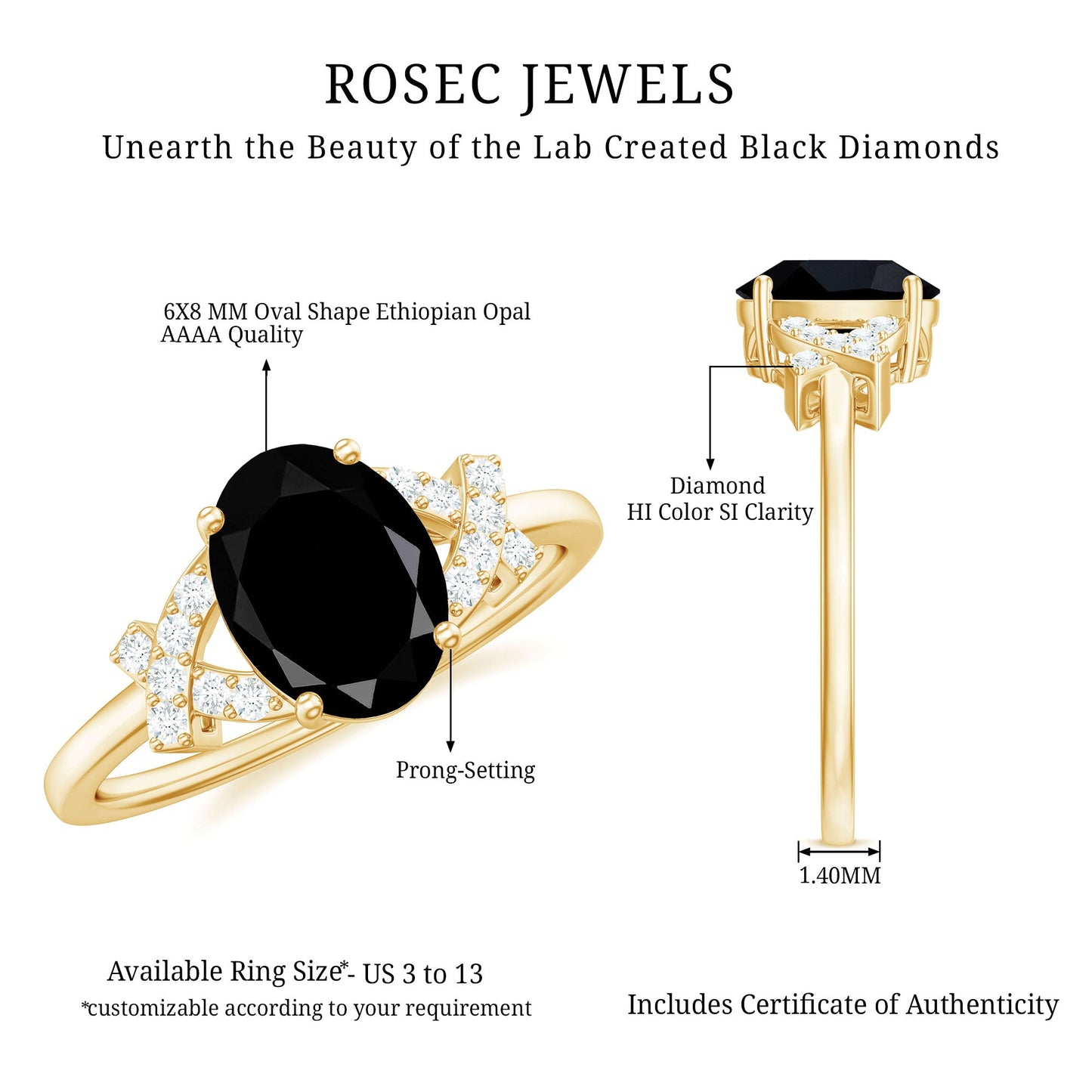 1.9 Carat Lab Grown Black Diamond Oval Engagement Ring with White Diamond Split Shank