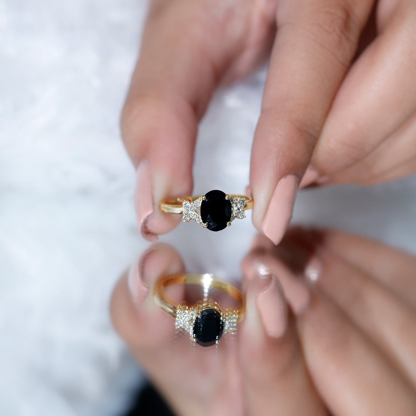 1.9 Carat Lab Grown Black Diamond Oval Engagement Ring with White Diamond Split Shank