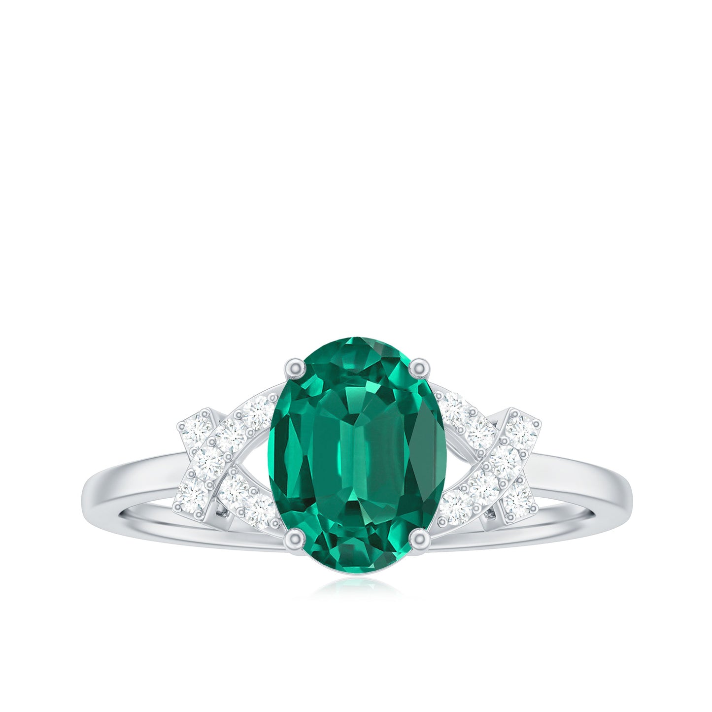 Certified 1.2 Carat Lab Grown Emerald Oval Engagement Ring with Diamond