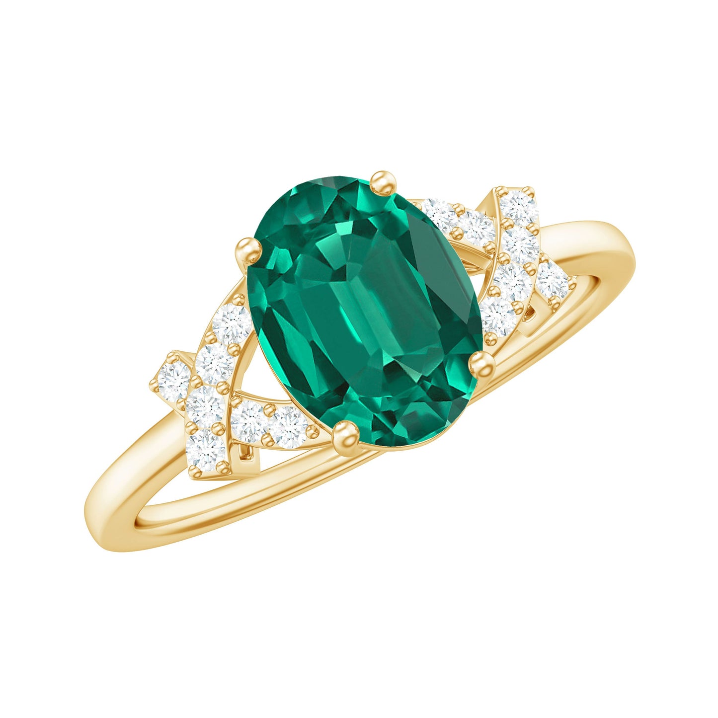 Certified 1.2 Carat Lab Grown Emerald Oval Engagement Ring with Diamond