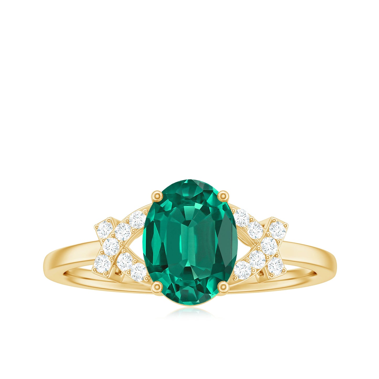 Certified 1.2 Carat Lab Grown Emerald Oval Engagement Ring with Diamond