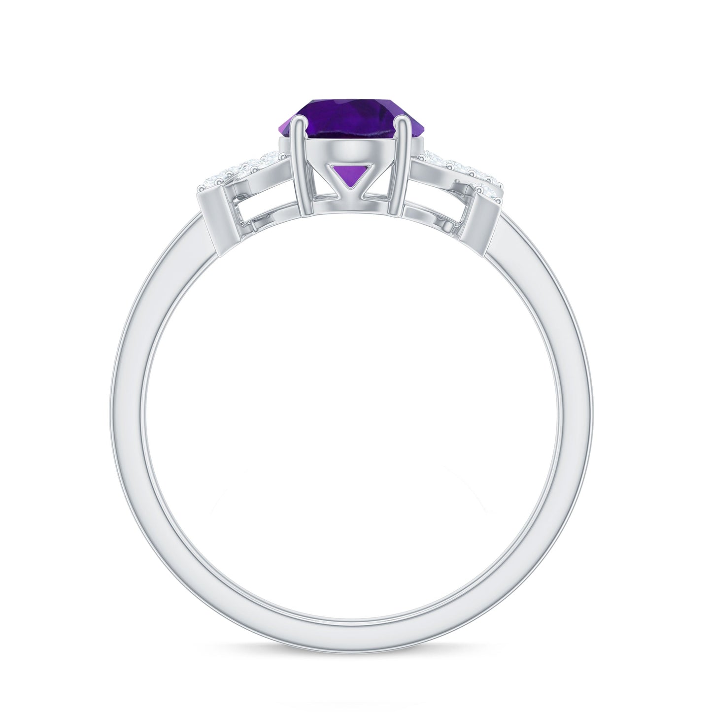 Real 1 Carat Amethyst Oval Engagement Ring with Diamond Split Shank