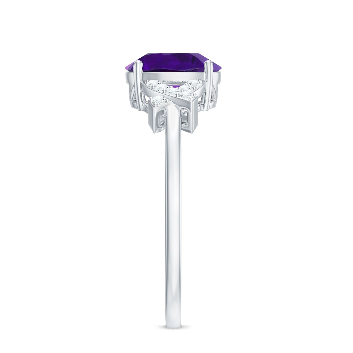 Real 1 Carat Amethyst Oval Engagement Ring with Diamond Split Shank