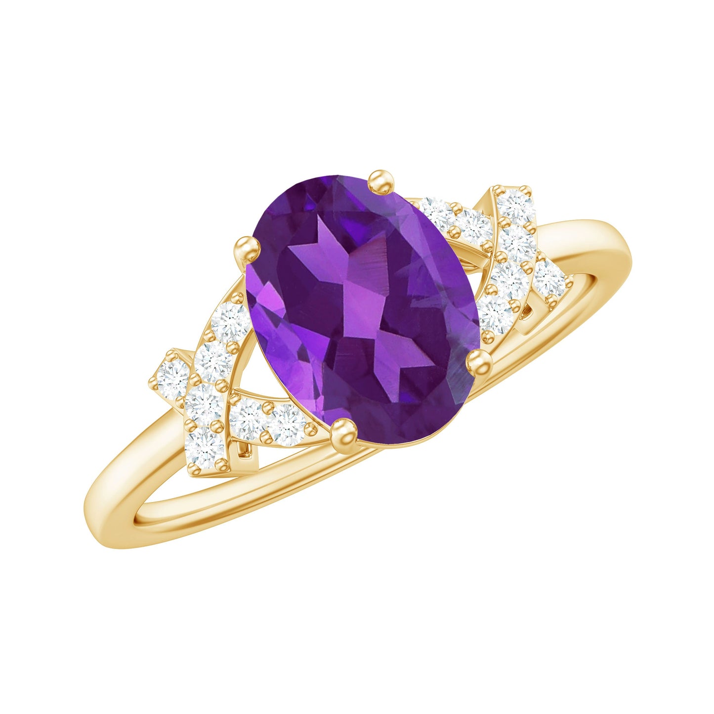 Real 1 Carat Amethyst Oval Engagement Ring with Diamond Split Shank