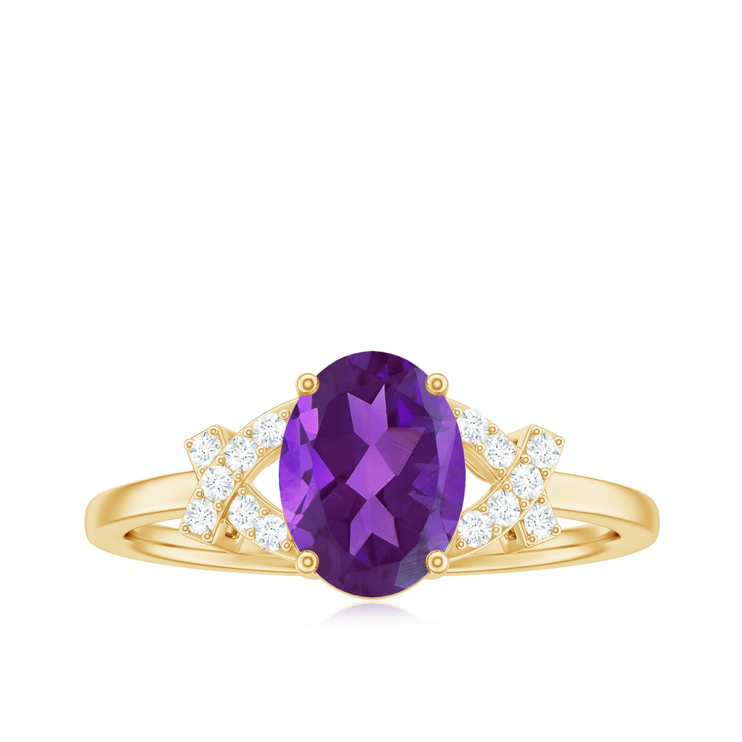 Real 1 Carat Amethyst Oval Engagement Ring with Diamond Split Shank