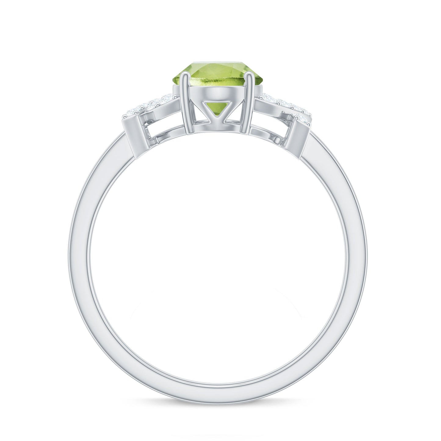 Real 1 Carat Peridot Oval Engagement Ring with Diamond Split Shank