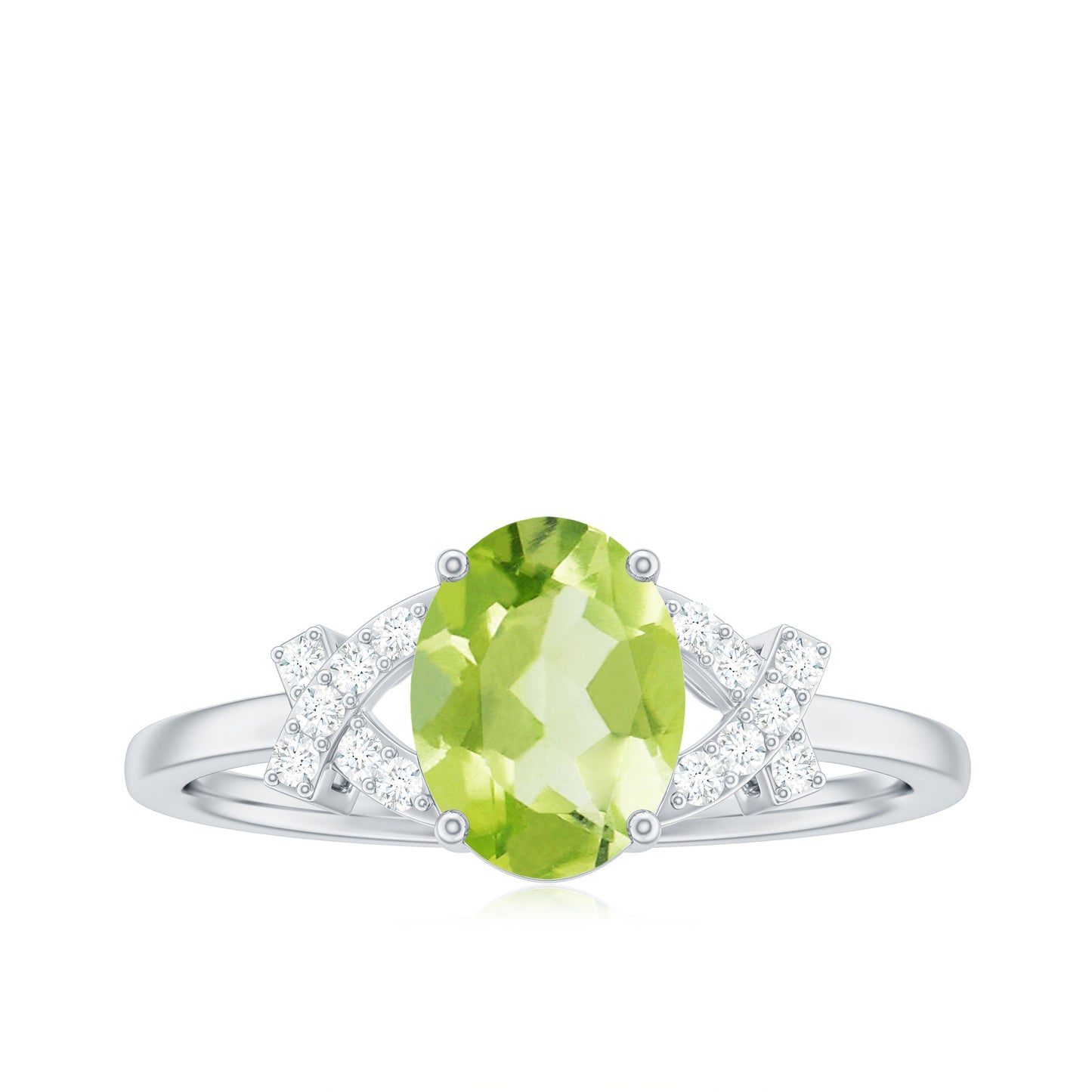 Real 1 Carat Peridot Oval Engagement Ring with Diamond Split Shank