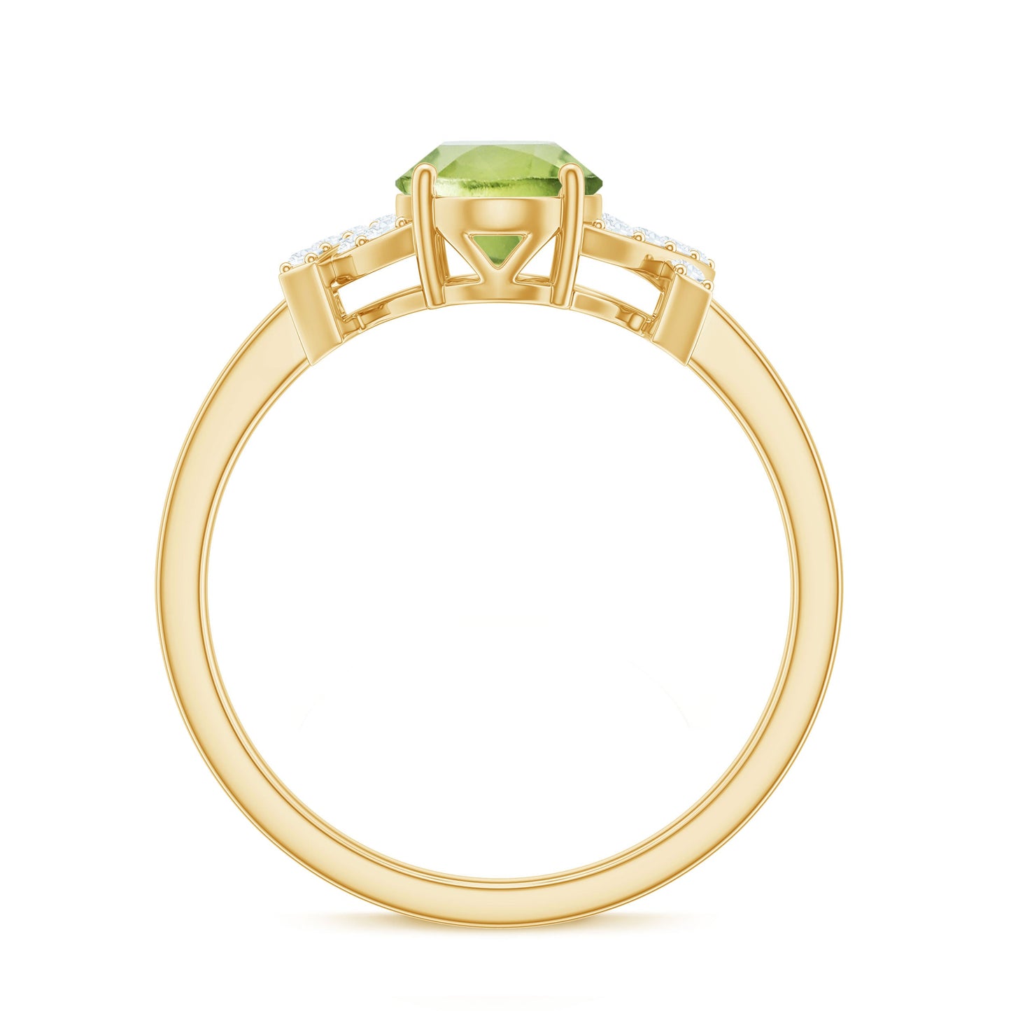 Real 1 Carat Peridot Oval Engagement Ring with Diamond Split Shank