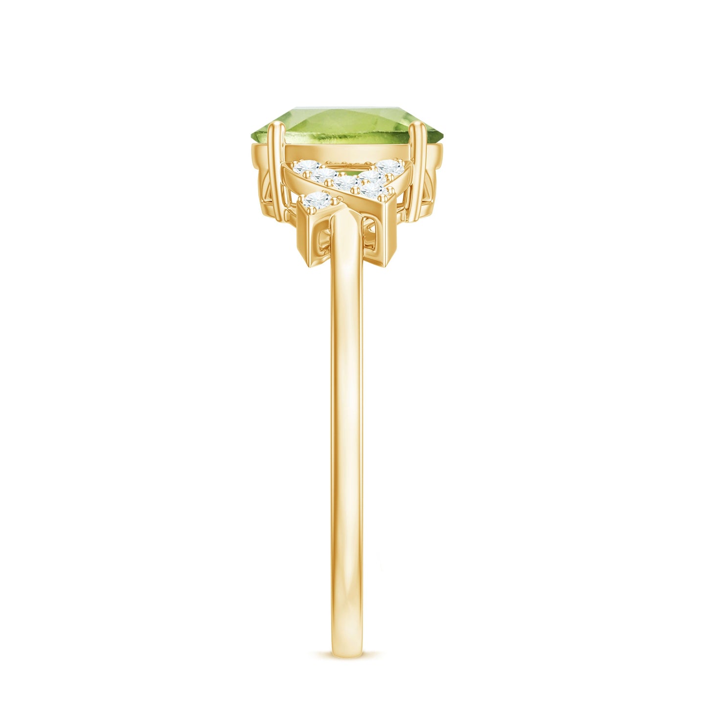 Real 1 Carat Peridot Oval Engagement Ring with Diamond Split Shank
