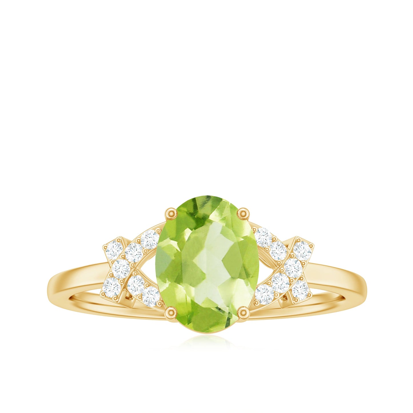 Real 1 Carat Peridot Oval Engagement Ring with Diamond Split Shank