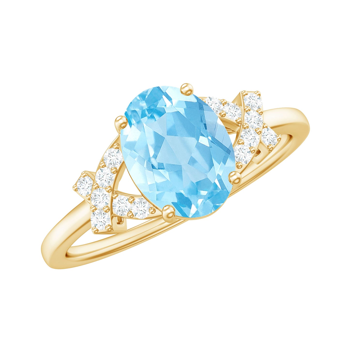 Oval Shape 1 Carat Aquamarine Solitaire Engagement Ring with Diamond Split Shank
