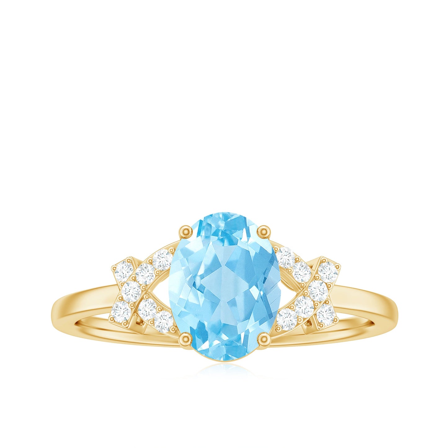 Oval Shape 1 Carat Aquamarine Solitaire Engagement Ring with Diamond Split Shank
