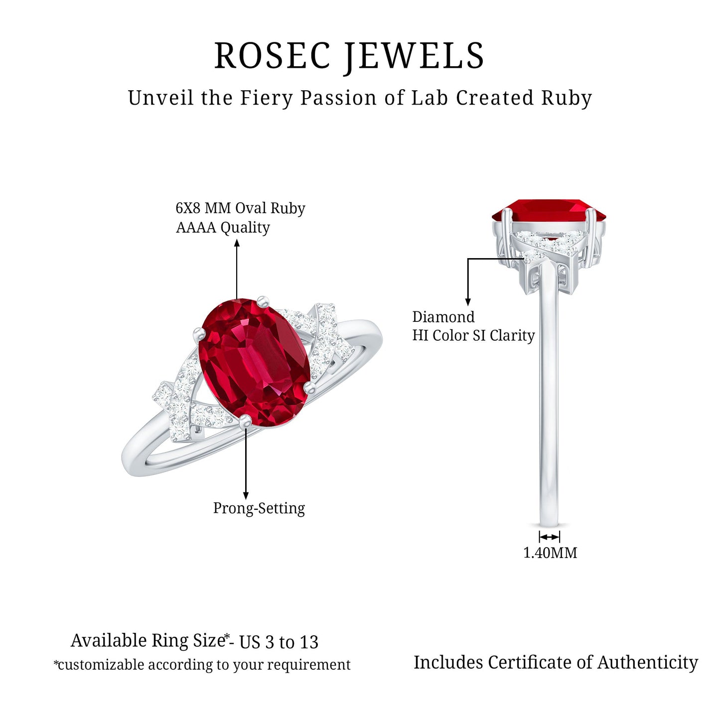 Certified 1.5 Carat Lab Grown Ruby Oval Engagement Ring with Diamond Split Shank