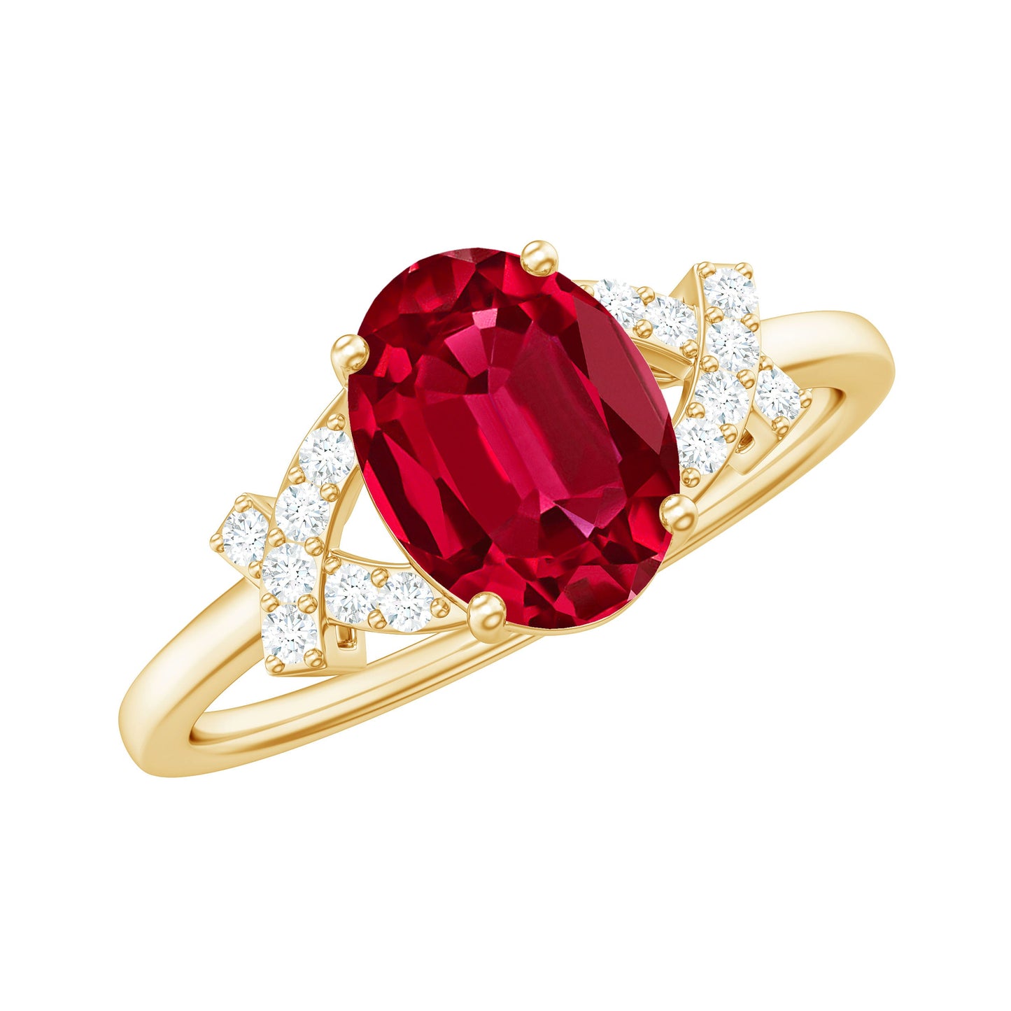 Certified 1.5 Carat Lab Grown Ruby Oval Engagement Ring with Diamond Split Shank
