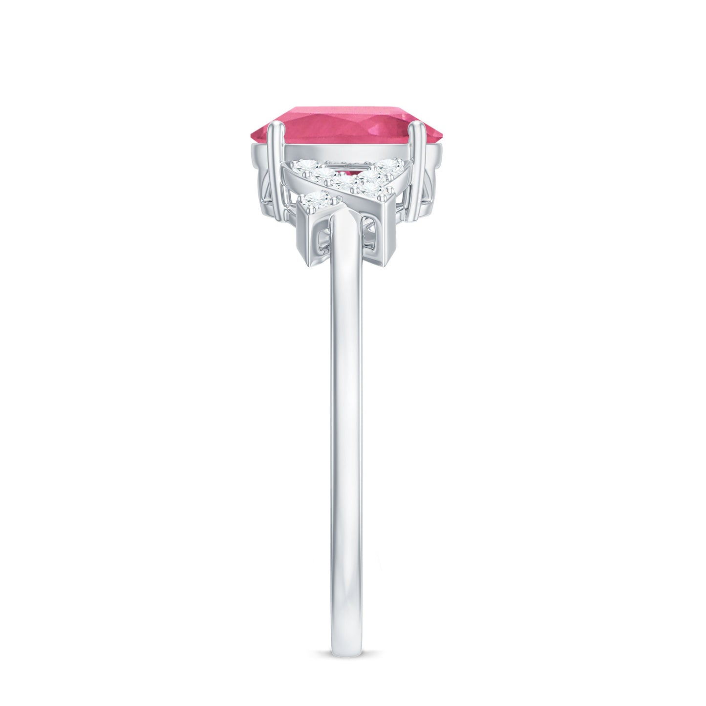 Split Shank Oval Pink Tourmaline and Diamond Solitaire Engagement Ring
