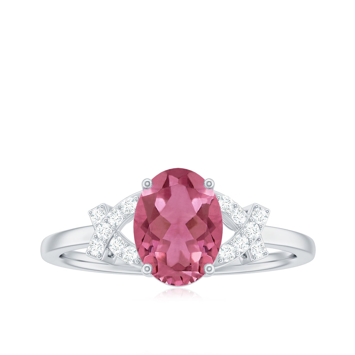 Split Shank Oval Pink Tourmaline and Diamond Solitaire Engagement Ring