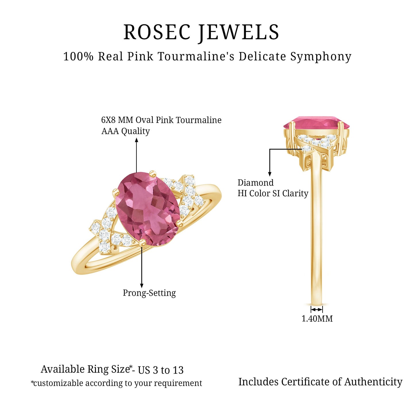 Split Shank Oval Pink Tourmaline and Diamond Solitaire Engagement Ring