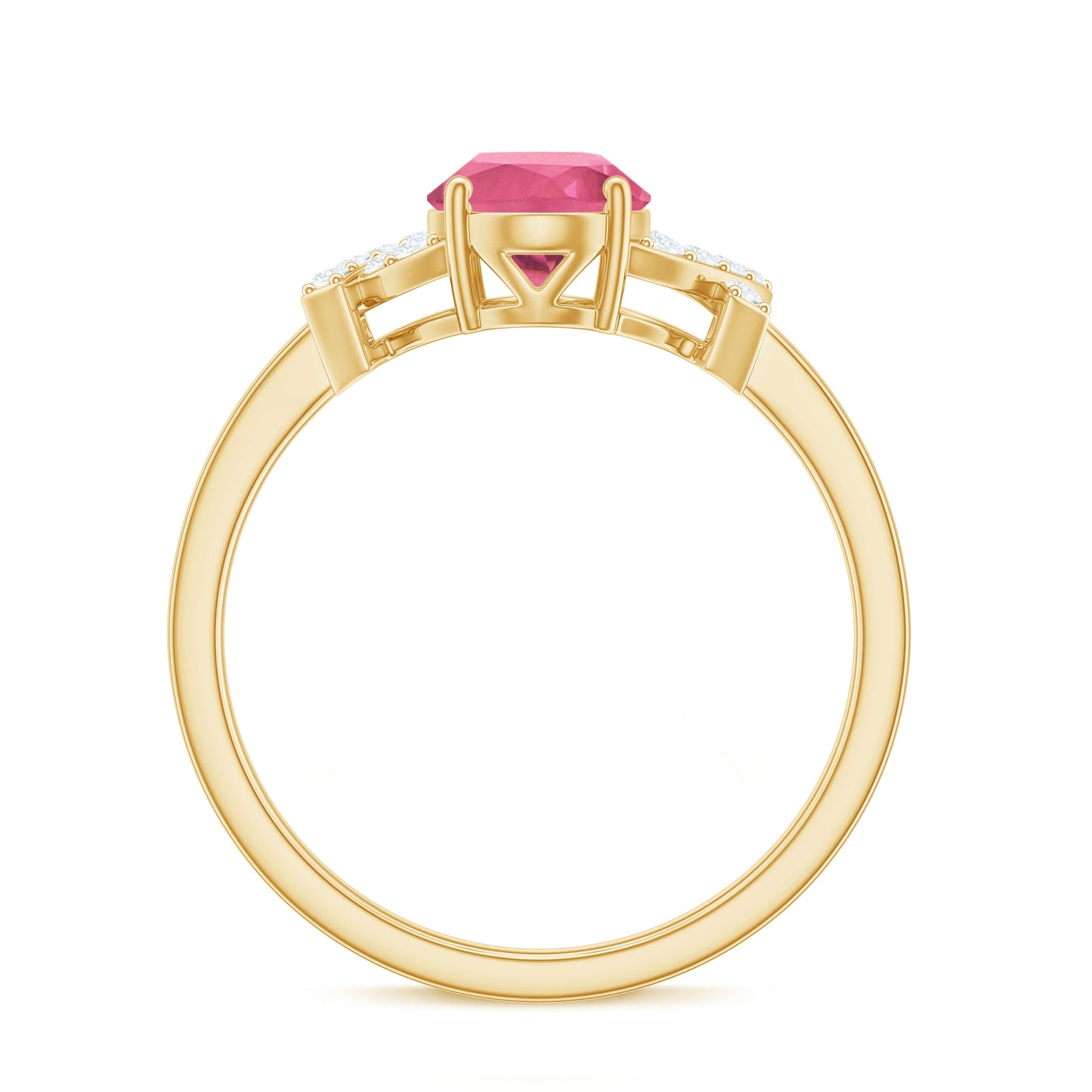 Split Shank Oval Pink Tourmaline and Diamond Solitaire Engagement Ring